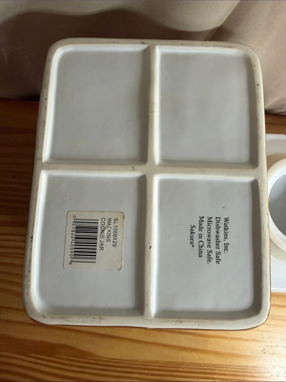 **Vintage Watkins Ceramic Cinnamon Cookie Jar by Sakura (Pristine Condition)**
